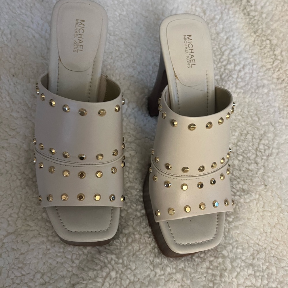 Michael Kors Gold Studded Cream Mules